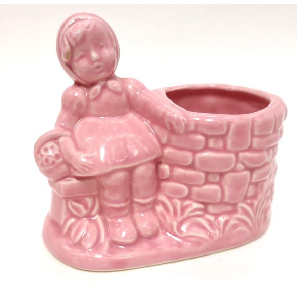 Planter Little Girl Well Flower Basket Vintage Chip 5 Inches Tall and Wide - Picture 1 of 6
